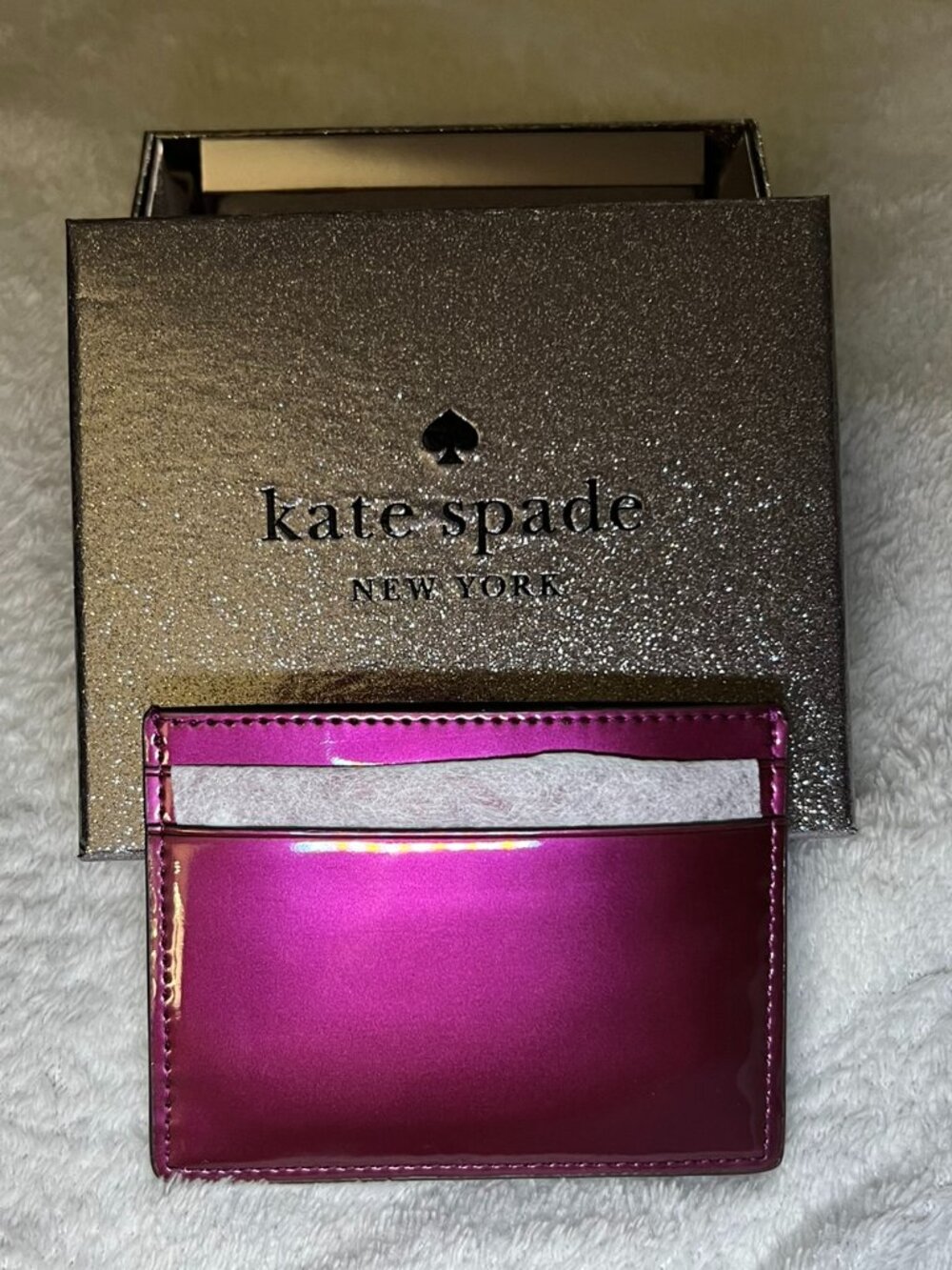 kate spade metallic magenta card holder with silver plaque - Picture 2 of 2